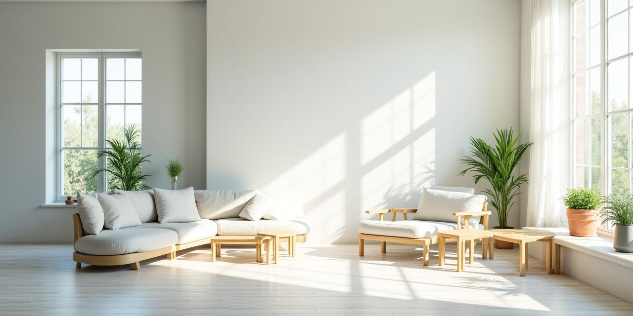 Ambiente domestico luminoso e pulito con elementi naturali